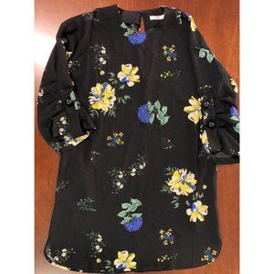 MANGO Black Floral Print Shift Dress M